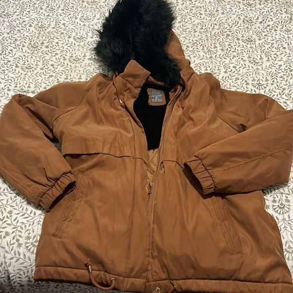 COPY - - Lightweight brown coat with faux fur hood - Picture 1 of 7